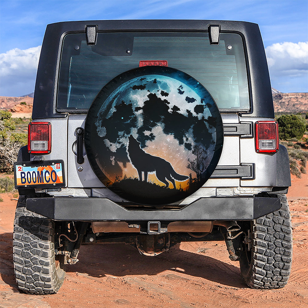 Wolf Shadow Night Sky Big Moon With Star Car Spare Tire Covers Gift For Campers Nearkii