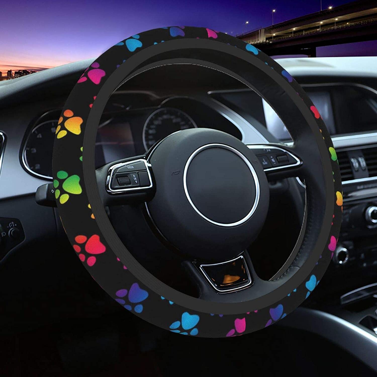 Colorful Dog Paw Premium Car Steering Wheel Cover Nearkii