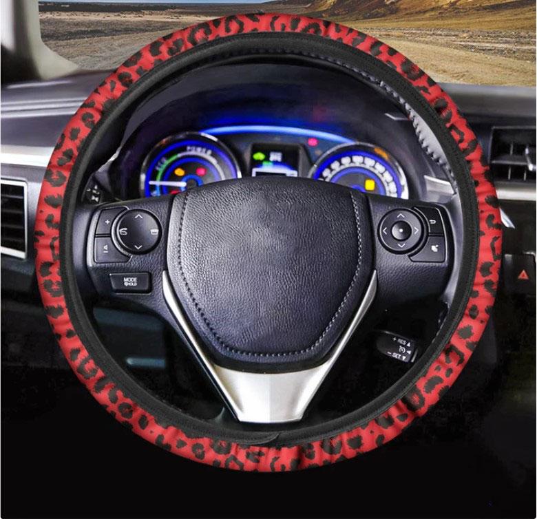 Red Leopard Print Car Steering Wheel Cover Nearkii