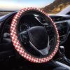 Red And White Checkered Pattern Print Car Steering Wheel Cover Nearkii