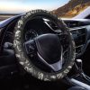 Monochrome Dinosaur Fossil Pattern Print Car Steering Wheel Cover Nearkii