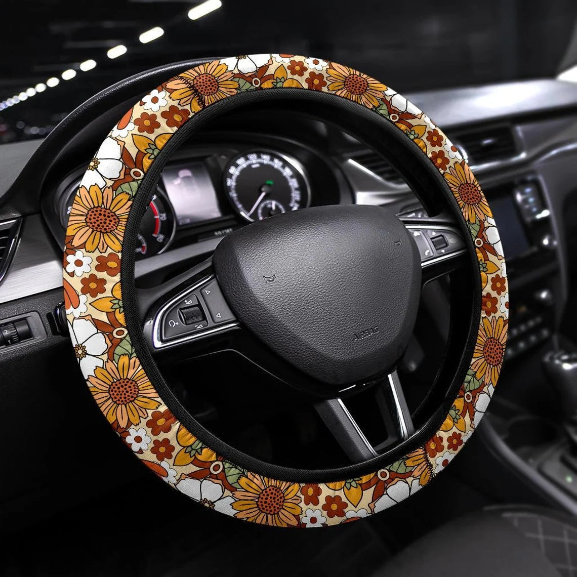 Hippie Flowers Car Steering Wheel Cover Nearkii