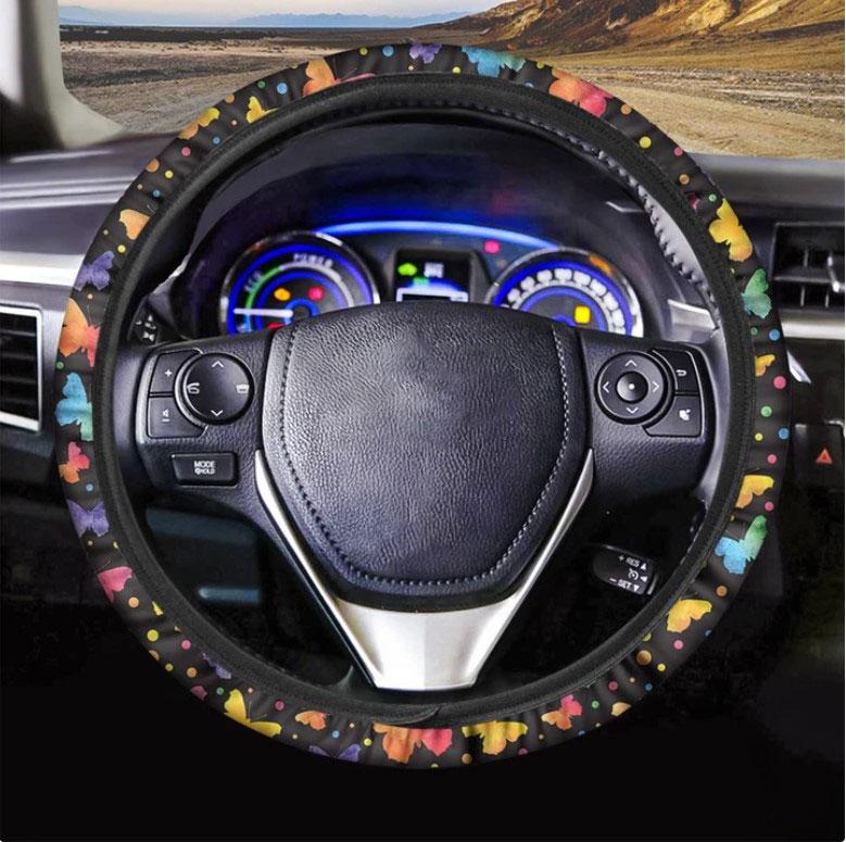 Colorful Watercolor Butterfly Print Car Steering Wheel Cover Nearkii