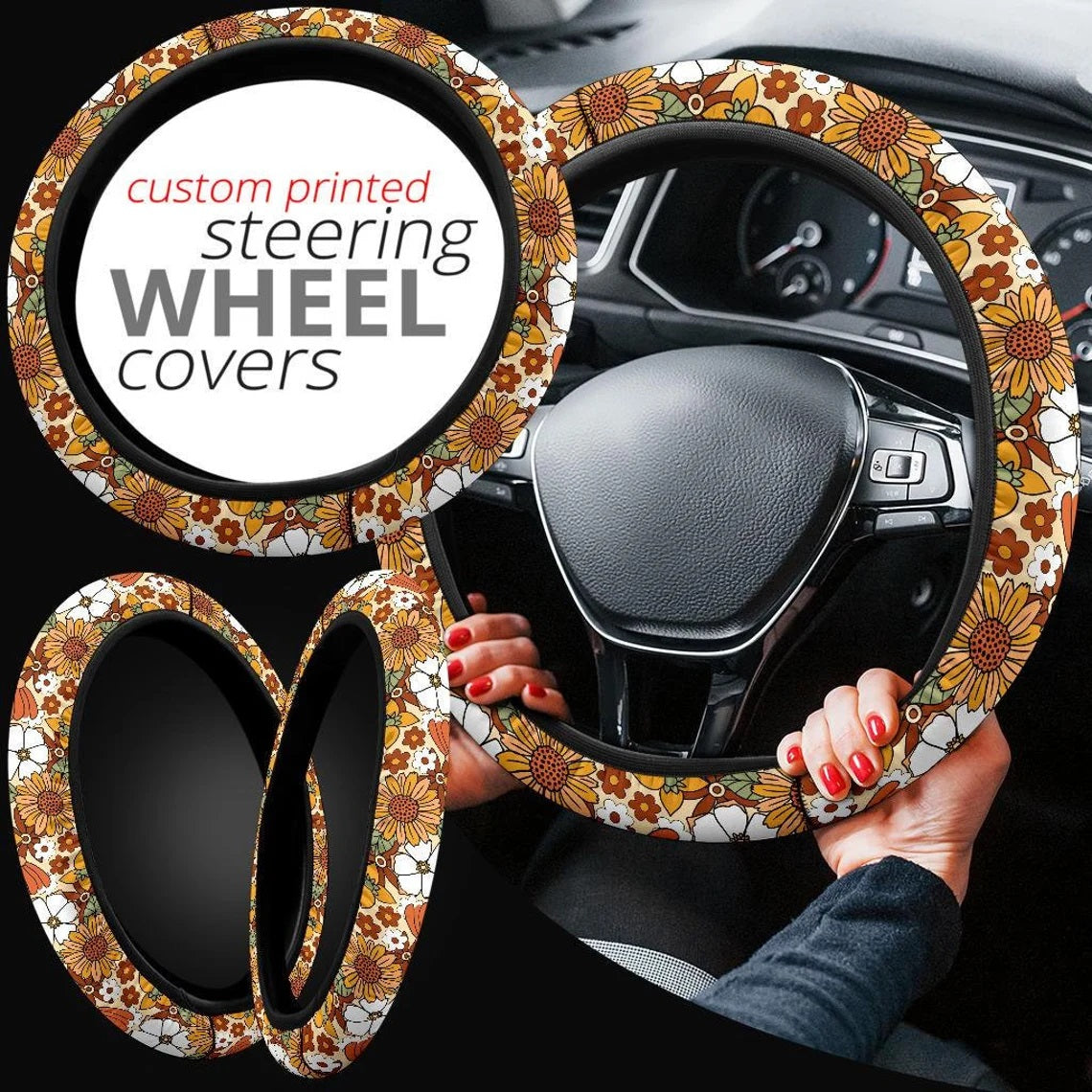 Hippie Flowers Car Steering Wheel Cover Nearkii