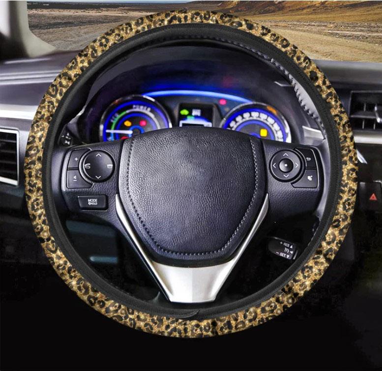 Glitter Gold Leopard Print Car Steering Wheel Cover Nearkii