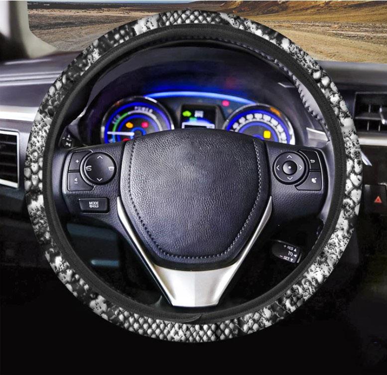 Black And White Snakeskin Print Car Steering Wheel Cover Nearkii