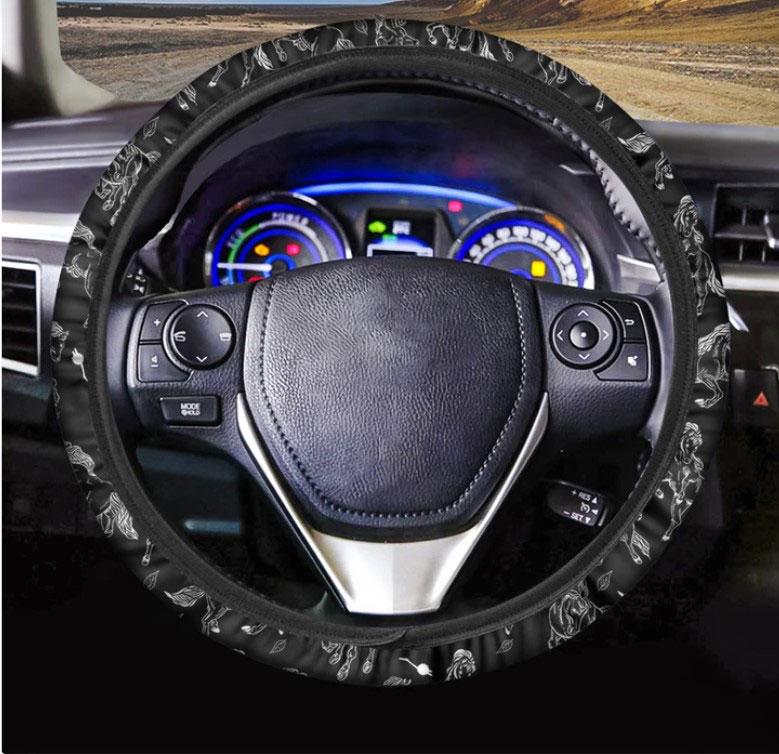 Black And White Horse Pattern Print Car Steering Wheel Cover Nearkii