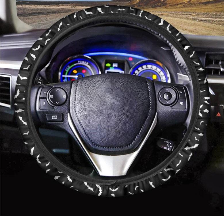 Black And White Halloween Bat Print Car Steering Wheel Cover Nearkii