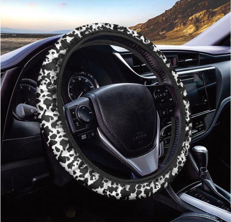 Black And White Cow Pattern Print Car Steering Wheel Cover Nearkii