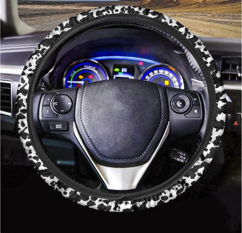 Black And White Cow Pattern Print Car Steering Wheel Cover Nearkii