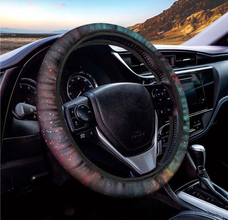 Teal Orange Universe Galaxy Space Print Car Steering Wheel Cover Nearkii