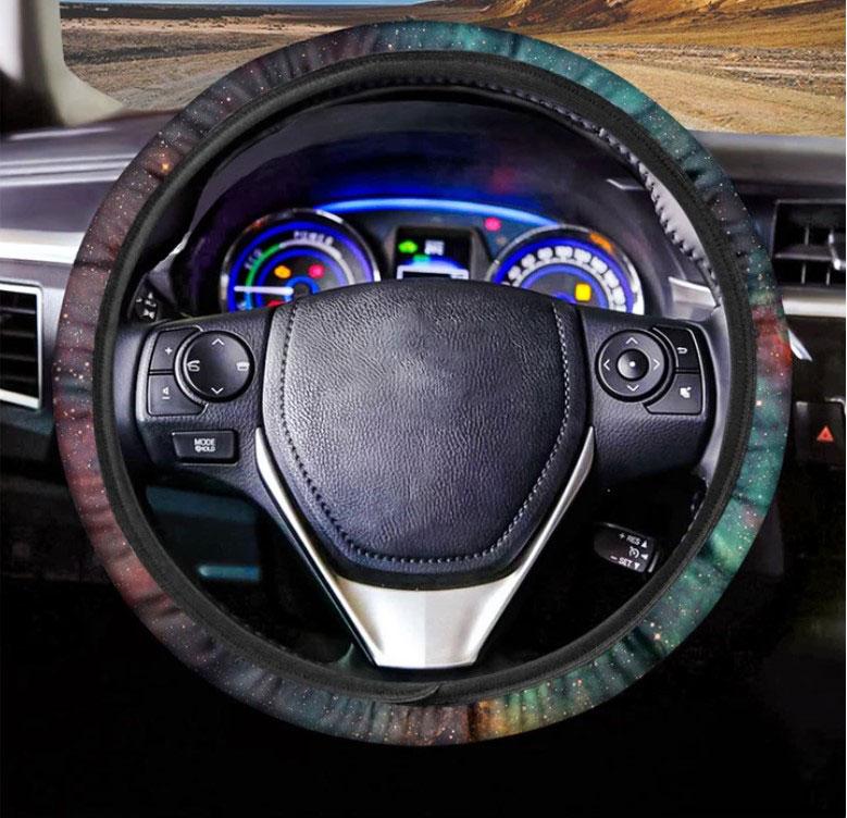 Teal Orange Universe Galaxy Space Print Car Steering Wheel Cover Nearkii