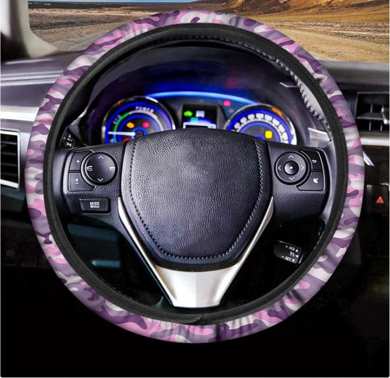 Pink Purple And Grey Camouflage Print Car Steering Wheel Cover Nearkii