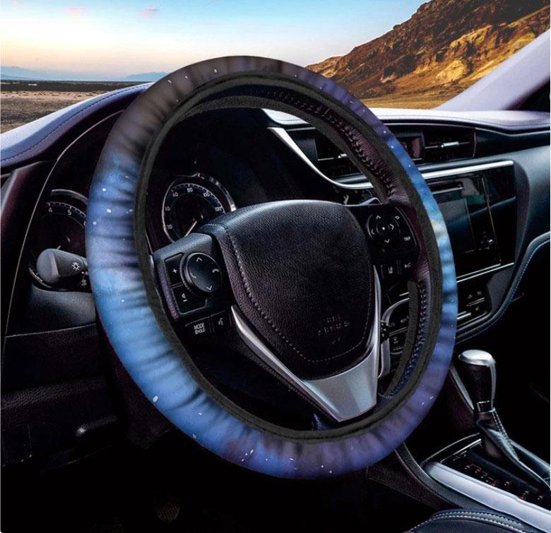 Dark Blue Galaxy Space Print Car Steering Wheel Cover Nearkii