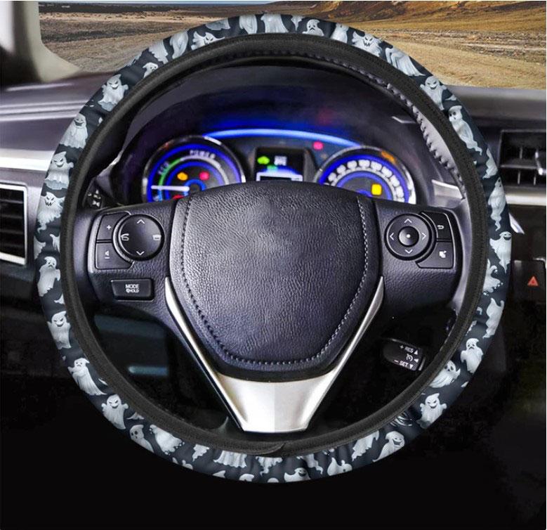 White Ghost Ghost Pattern Print Car Steering Wheel Cover Nearkii