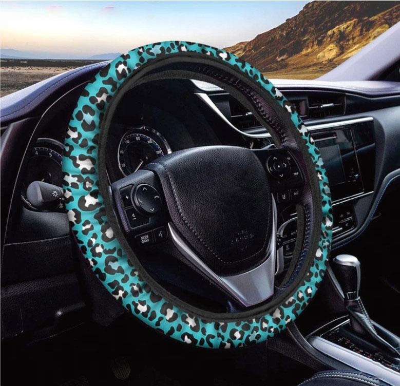 Turquoise Leopard Print Car Steering Wheel Cover Nearkii