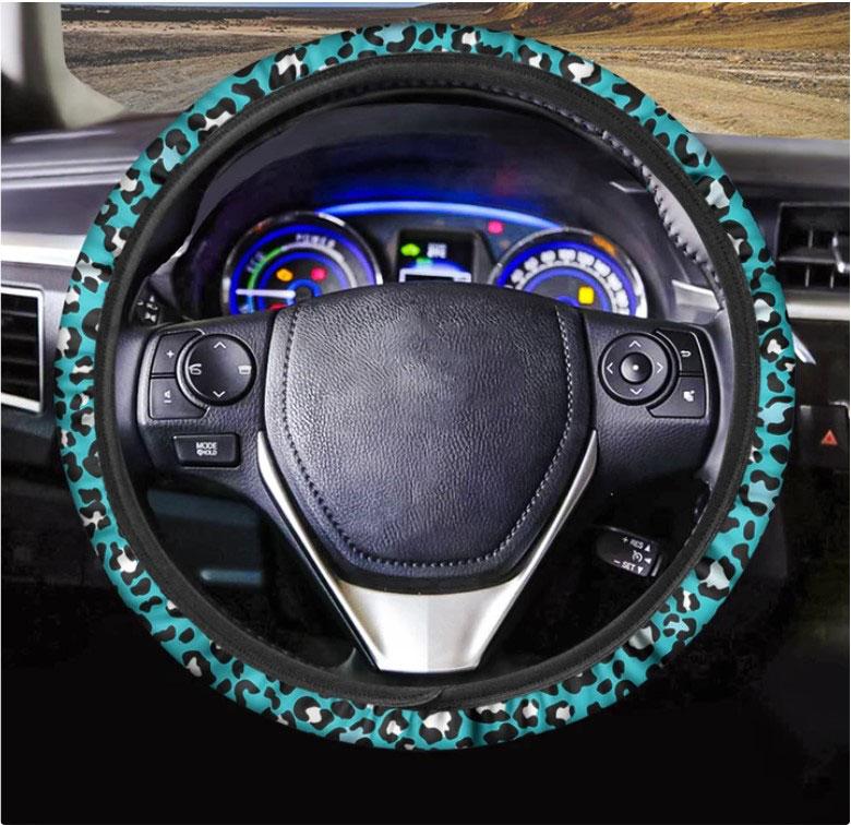 Turquoise Leopard Print Car Steering Wheel Cover Nearkii