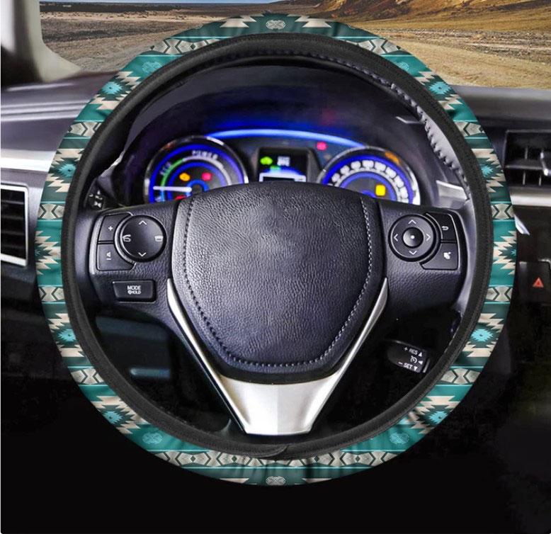 Teal Southwestern Navajo Pattern Print Car Steering Wheel Cover Nearkii