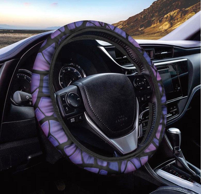 Purple Stained Glass Mosaic Print Car Steering Wheel Cover Nearkii