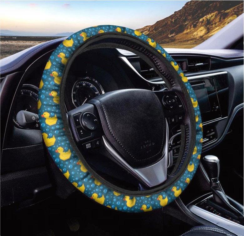 Pixel Rubber Duck Pattern Print Car Steering Wheel Cover Nearkii