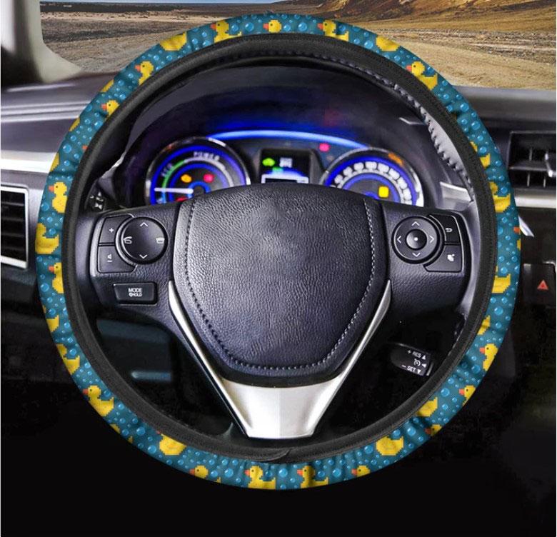 Pixel Rubber Duck Pattern Print Car Steering Wheel Cover Nearkii