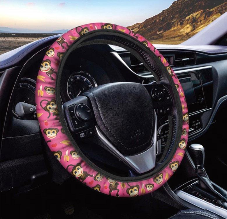 Monkey And Banana Pattern Print Car Steering Wheel Cover Nearkii