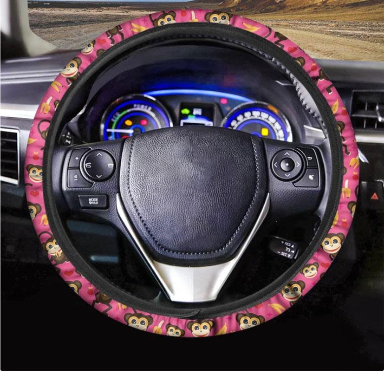 Monkey And Banana Pattern Print Car Steering Wheel Cover Nearkii