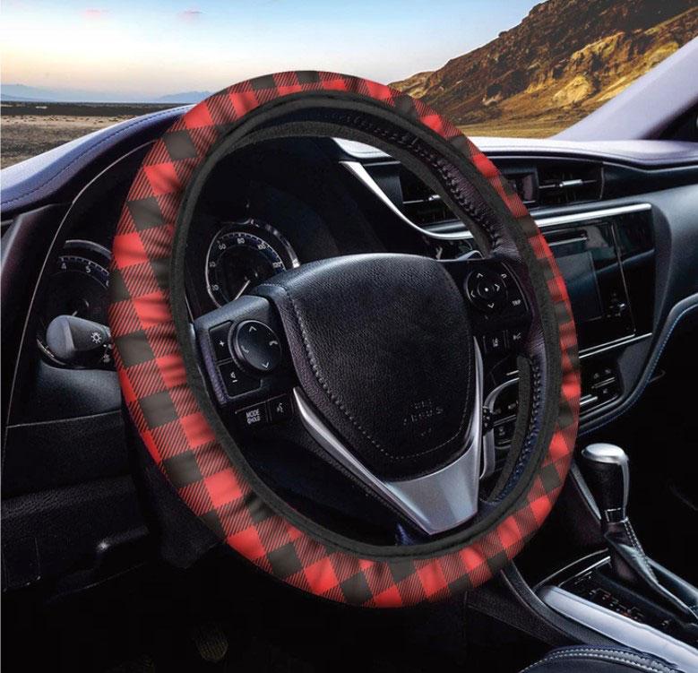 Hot Red Buffalo Plaid Print Car Steering Wheel Cover Nearkii