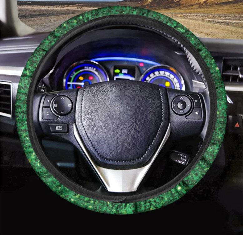 Green Glitter Texture Print Car Steering Wheel Cover Nearkii