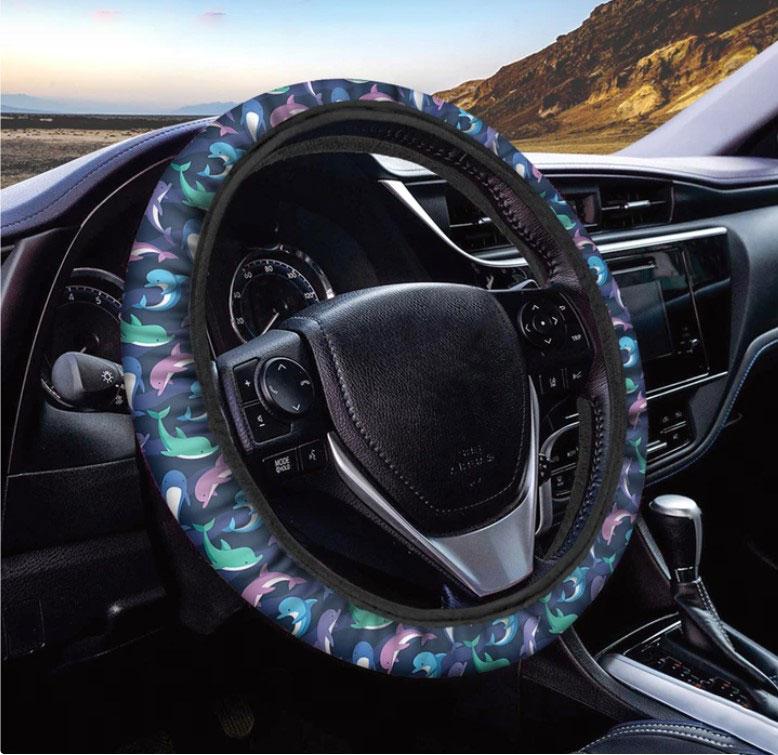 Colorful Dolphin Pattern Print Car Steering Wheel Cover Nearkii