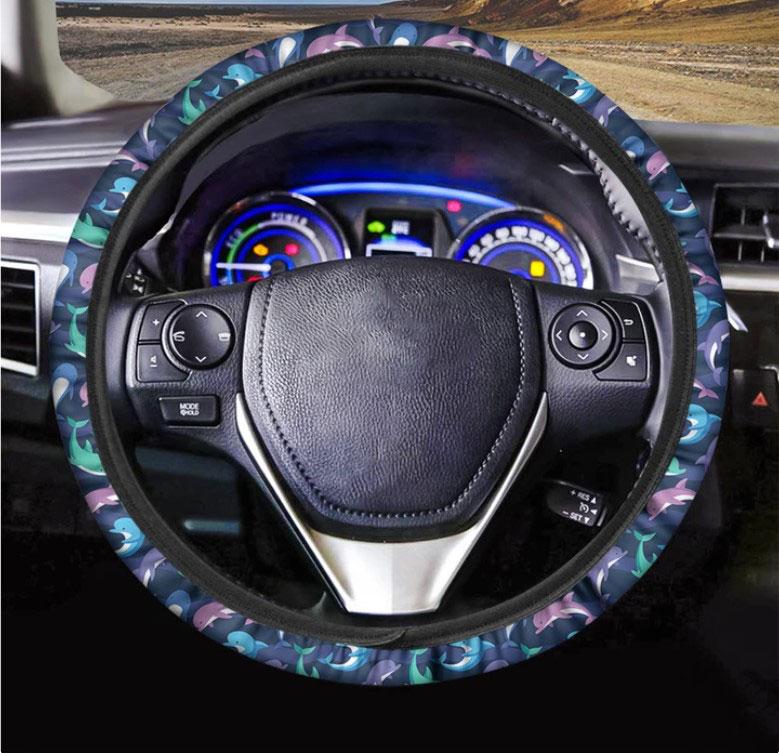 Colorful Dolphin Pattern Print Car Steering Wheel Cover Nearkii