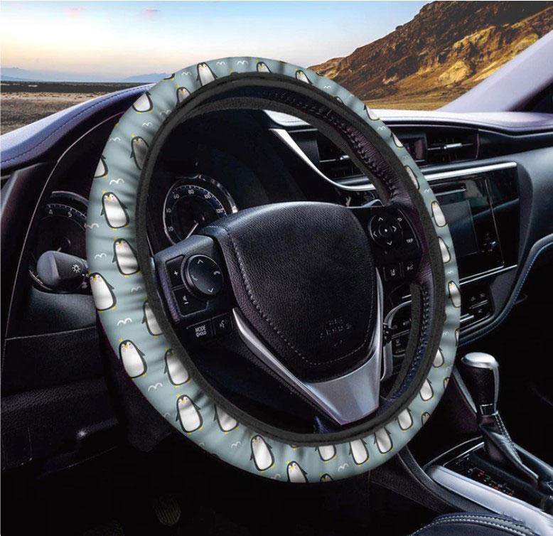 Cartoon Emperor Penguin Pattern Print Car Steering Wheel Cover Nearkii