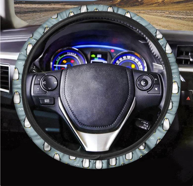 Cartoon Emperor Penguin Pattern Print Car Steering Wheel Cover Nearkii