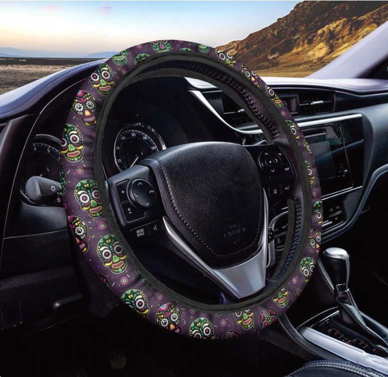 Day Of The Dead Sugar Skull Print Car Steering Wheel Cover Nearkii