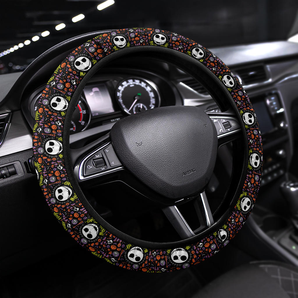 Jack Skellington Head Pattern Car Steering Wheel Cover