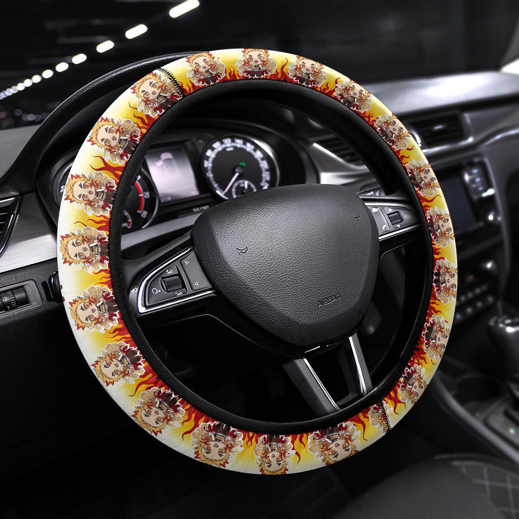 Cute Rengoku Kyojuro Chipi Demon Slayer Anime Car Steering Wheel Cover 1 Nearkii