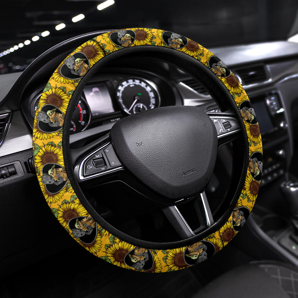 Baby Groot And Baby Yoda Sunflower Car Steering Wheel Cover Nearkii