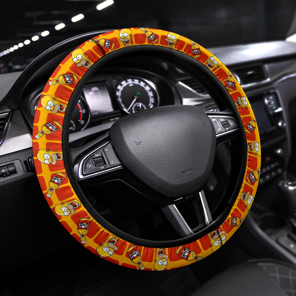 The Simpsons Homer Duff Beer Premium Custom Car Steering Wheel Cover Nearkii