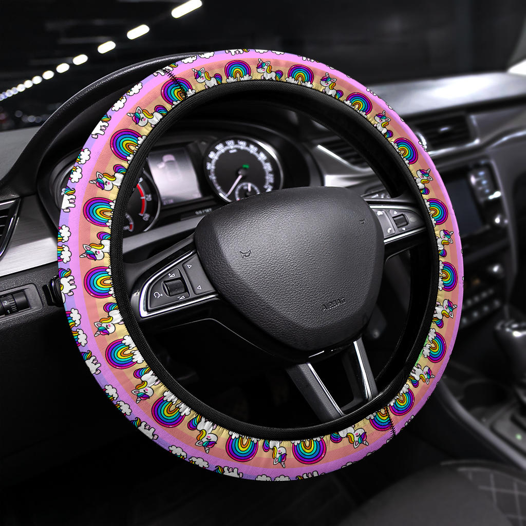 Unicorn Pink Rainbow Premium Car Steering Wheel Cover Nearkii