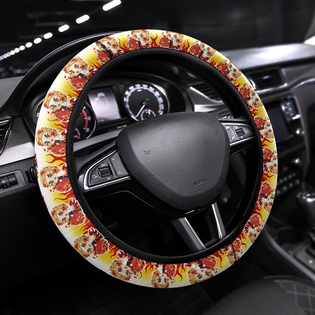 Heart Rengoku Kyojuro Chipi Demon Slayer Anime Car Steering Wheel Cover 1 Nearkii