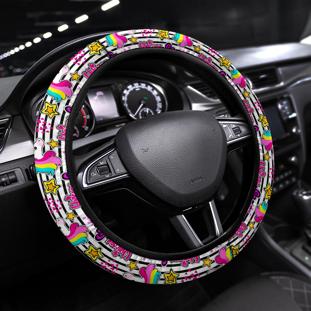 Unicorn Rainbow Cute Kawaii Premium Car Steering Wheel Cover Nearkii