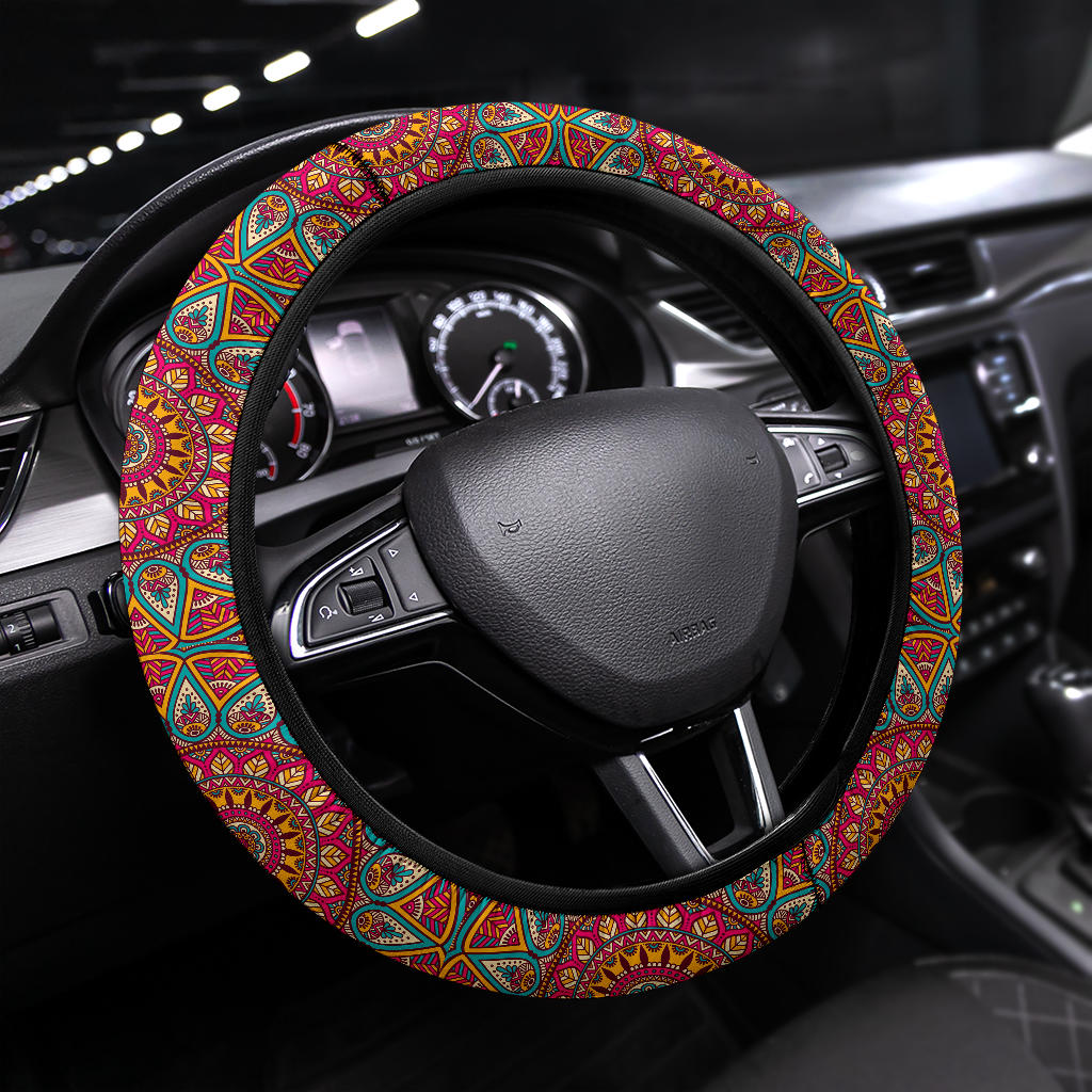 Mandala Flower Color Abstract Premium Car Steering Wheel Cover Nearkii