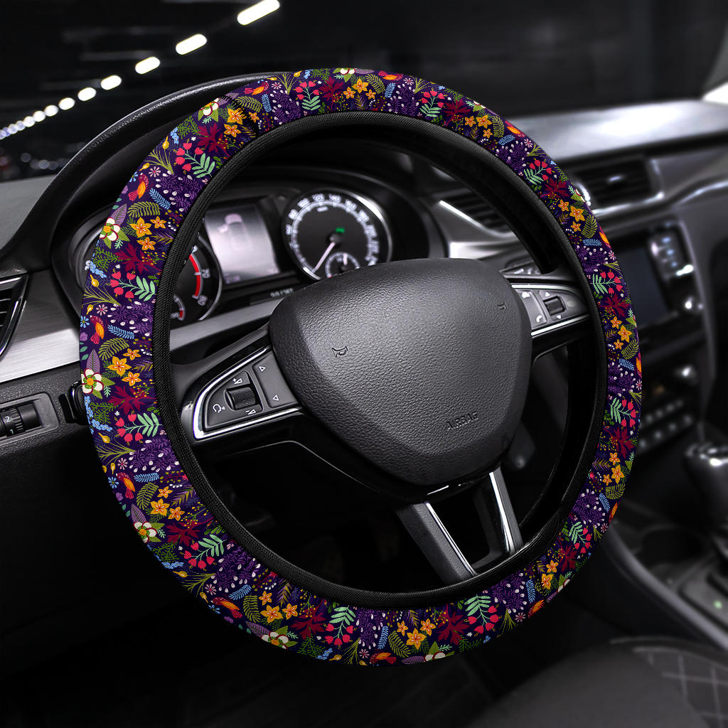 Birds Flower Forest Premium Car Steering Wheel Cover Nearkii