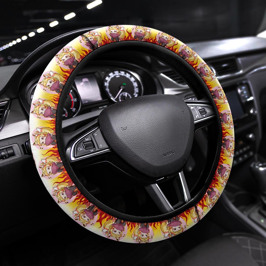 Cute Rengoku Kyojuro Demon Slayer Anime Car Steering Wheel Cover 2 Nearkii