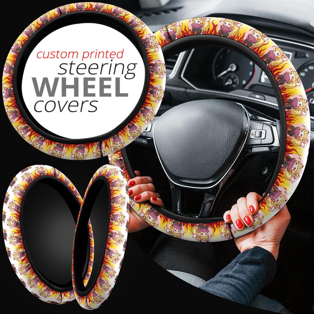 Cute Rengoku Kyojuro Demon Slayer Anime Car Steering Wheel Cover 2 Nearkii