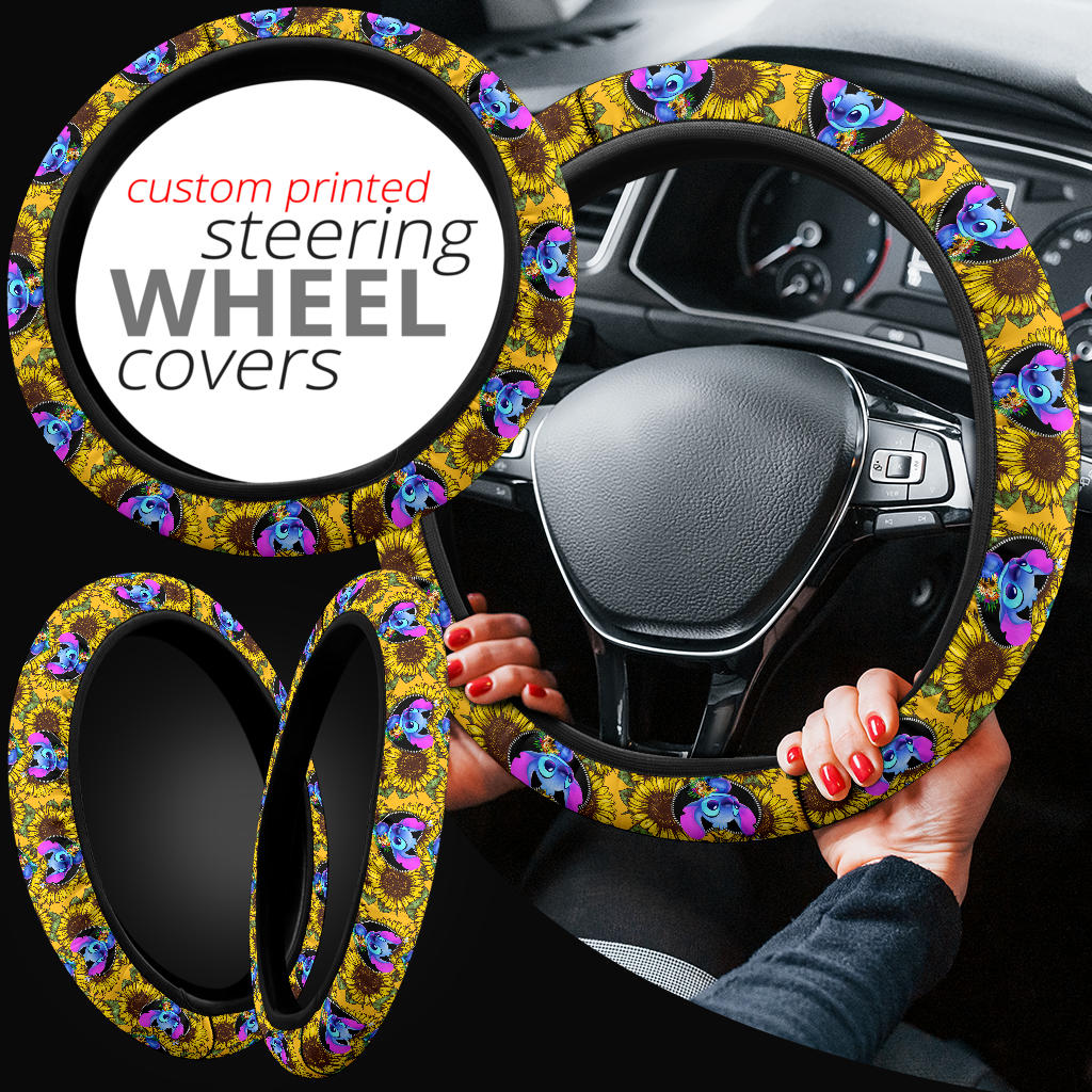 Stitch Sunflower Car Steering Wheel Cover Nearkii