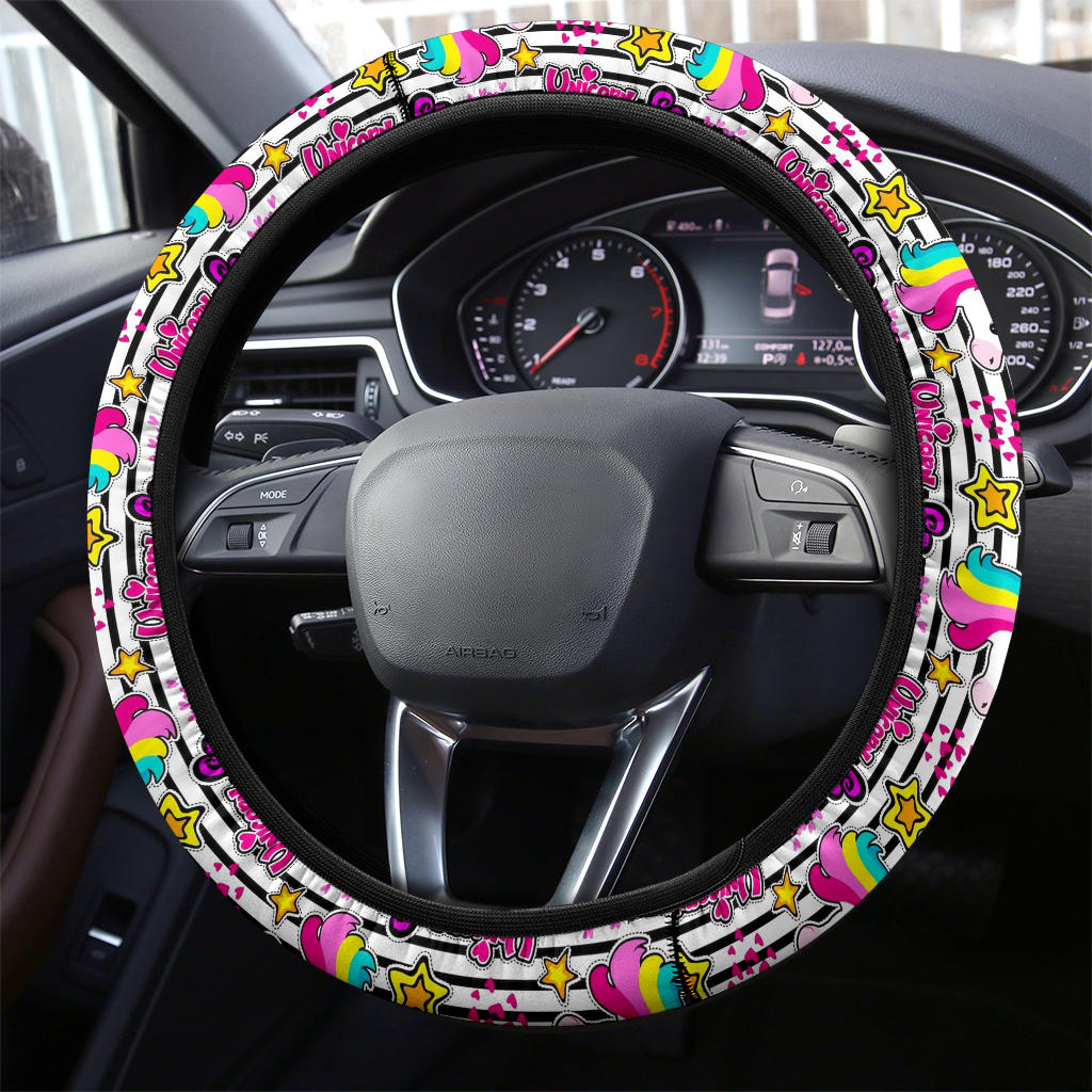 Unicorn Rainbow Cute Kawaii Premium Car Steering Wheel Cover Nearkii