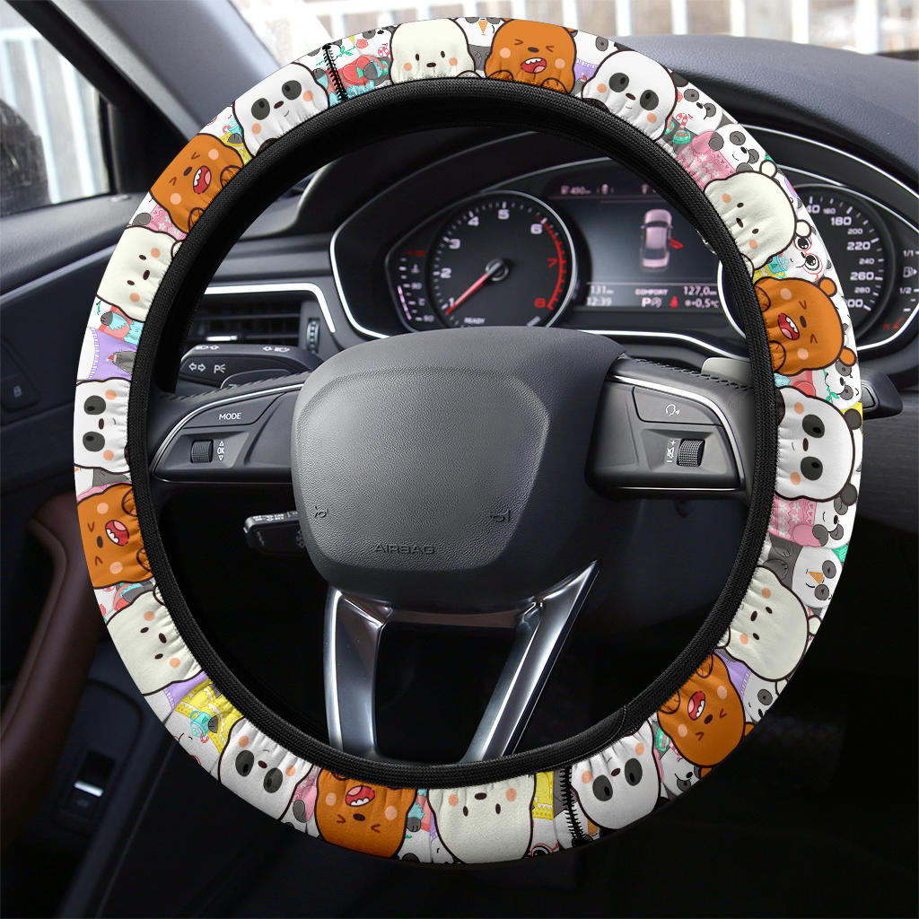 We Bare Bear Chibi Premium Car Steering Wheel Cover Nearkii