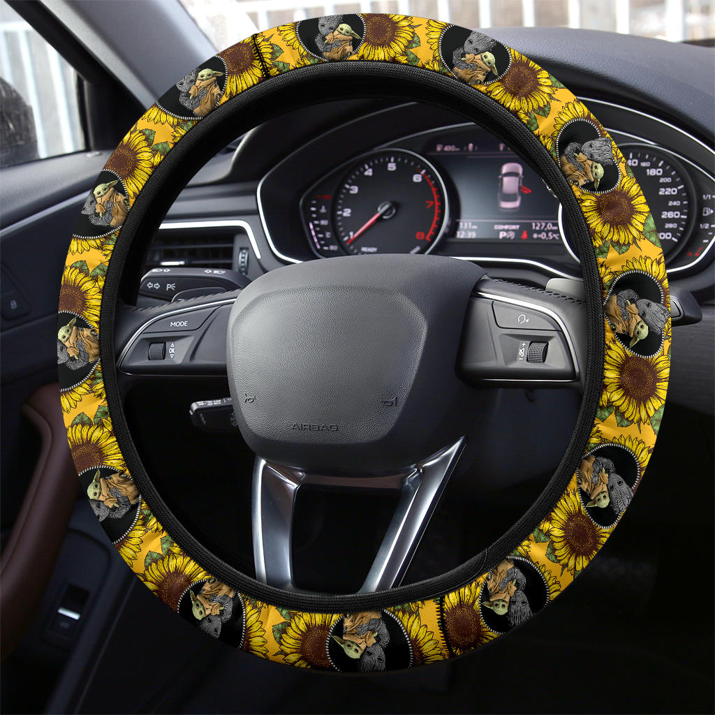 Baby Groot And Baby Yoda Sunflower Car Steering Wheel Cover Nearkii