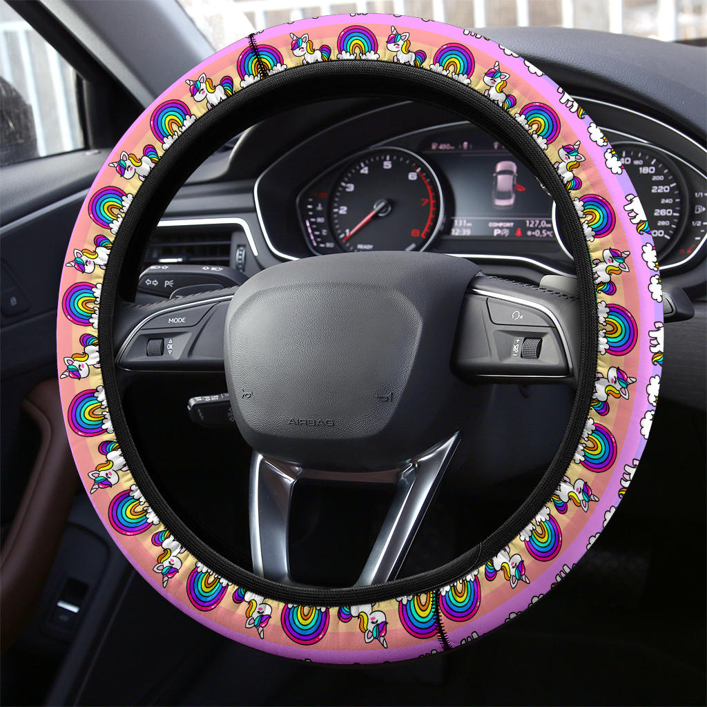 Unicorn Pink Rainbow Premium Car Steering Wheel Cover Nearkii